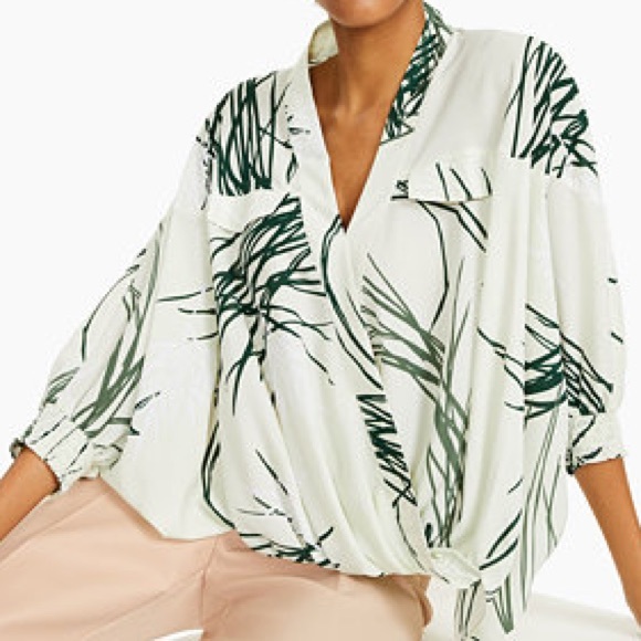 ALFANI | NWT “GREEN SWIFT PALM” CROSS WRAP FRONT LEAF TOP - Picture 1 of 9